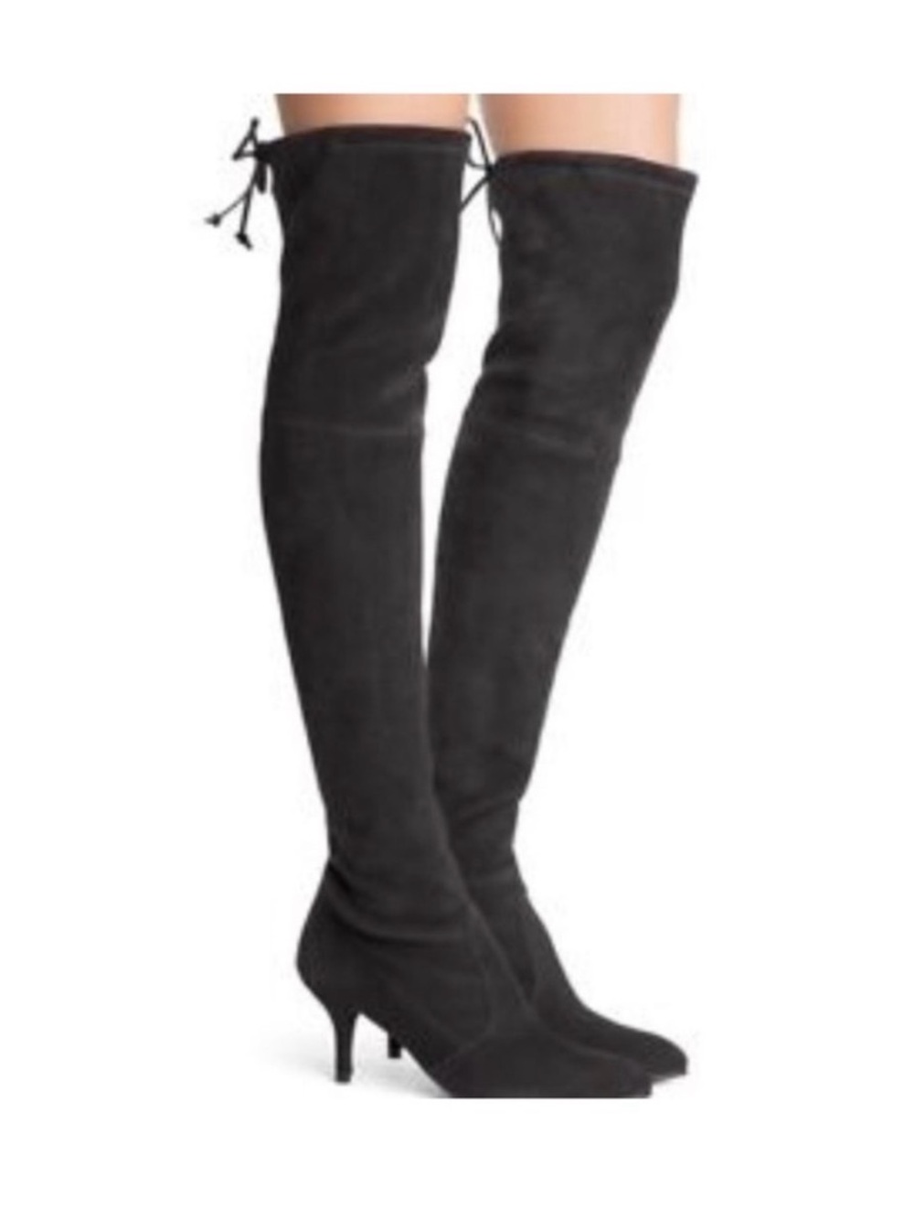 Stuart Weitzman Black Over-the-Knee Suede Pointed-Toe Boots Tiemodel 8.5 GUC